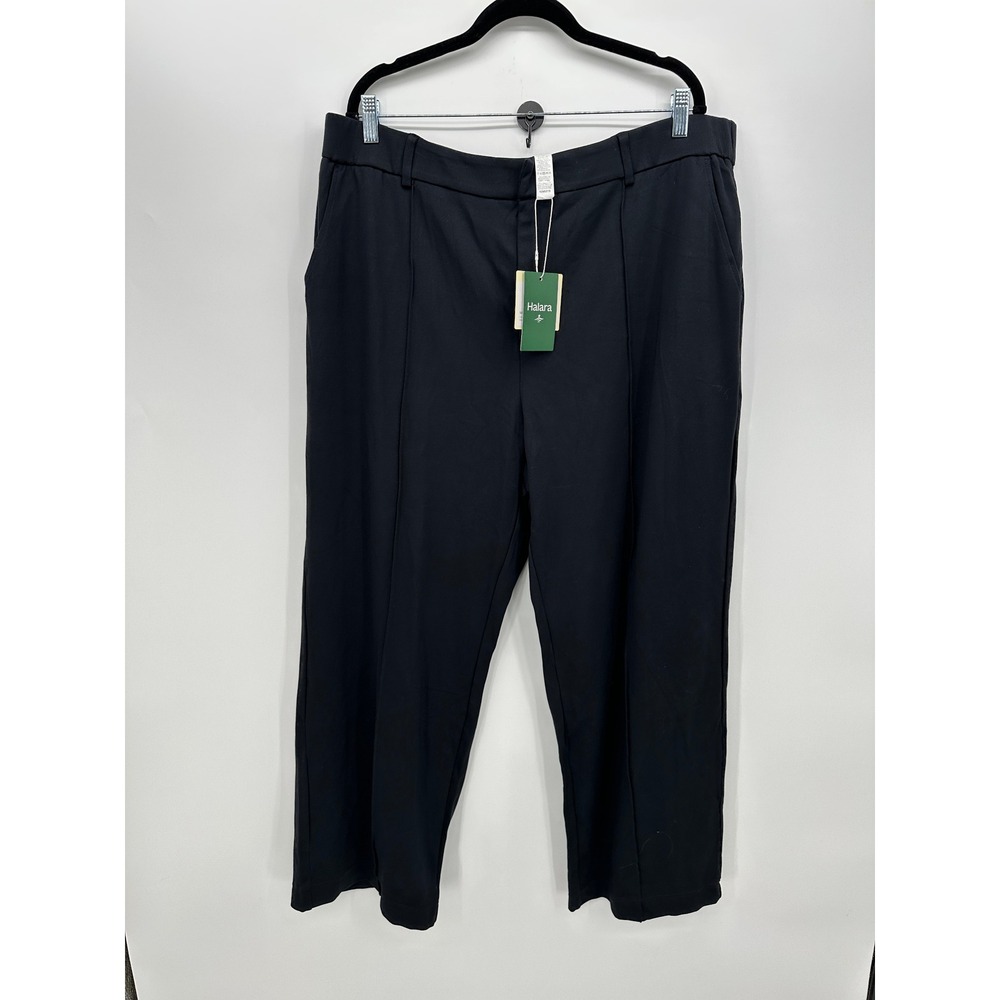 Halara Black Wide Leg Pintuck Trousers Plus Size 2XL High Rise Stretch Pants